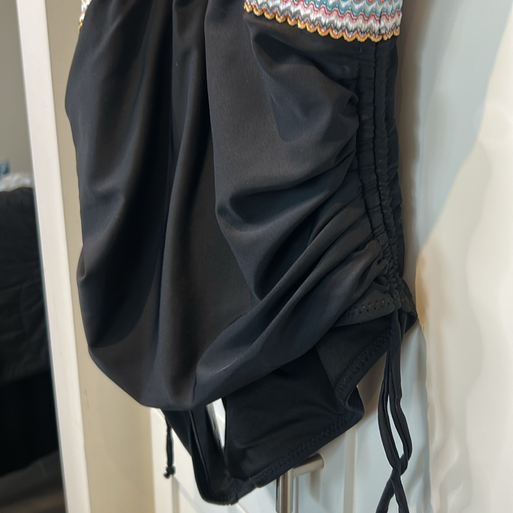 Black One Piece Tummy Control Swimsuit with Striped Waist - Picture 7 of 16